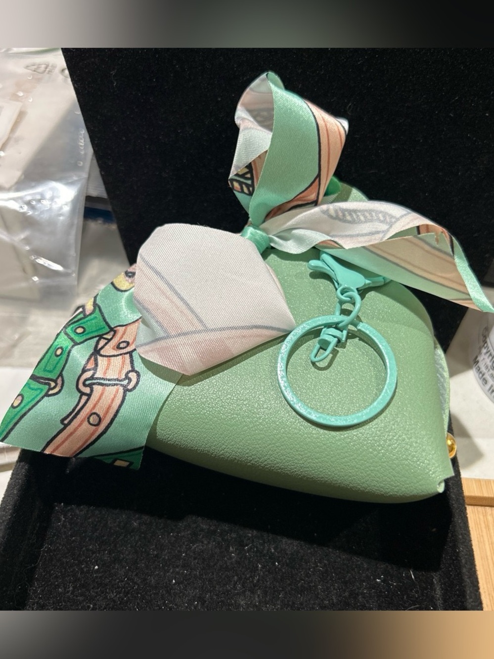 Mint Green Women's Wristlet with Scarf Accent keychain
